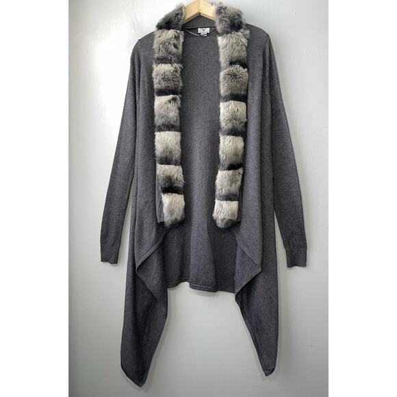 Worthington Sweaters - Faux Fur Trimmed Duster Size S Witchy Mobwife Fairy Grunge Cardigan Asymmetrical